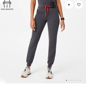 Figs Charcoal Jogger Pants with Red Drawstring